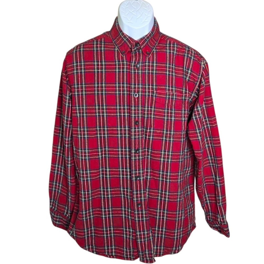 LL Bean Mens Cabin Outdoors Flannel Shirt Size M Scotch Plaid Rugged Chore Camp